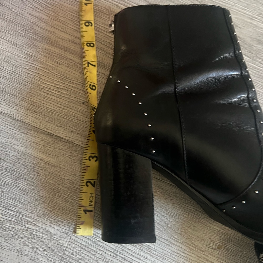 All Saints Black Leather Studded Block Heel Ankle Boots - Picture 13 of 13